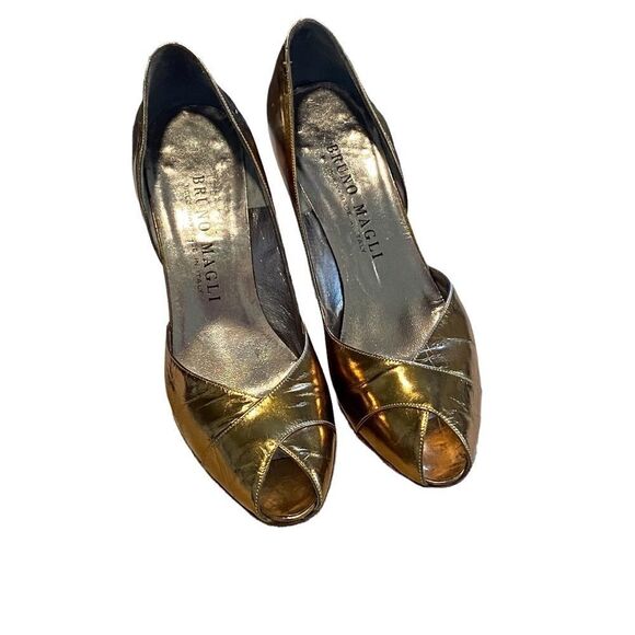 BRUNO MAGLI - TUSCAN GOLD OPEN TOE / PEEP TOE 3” PUMPS / HEELS - GOOD COND. - S7 - Picture 7 of 12